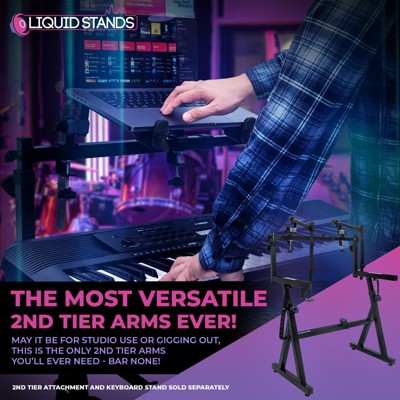 Adjustable Black Steel 2-Tier Keyboard Stand Attachment with Safety Straps