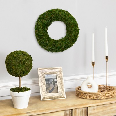 Green Reindeer Moss Artificial Floral Spring Wreath, 13.7"