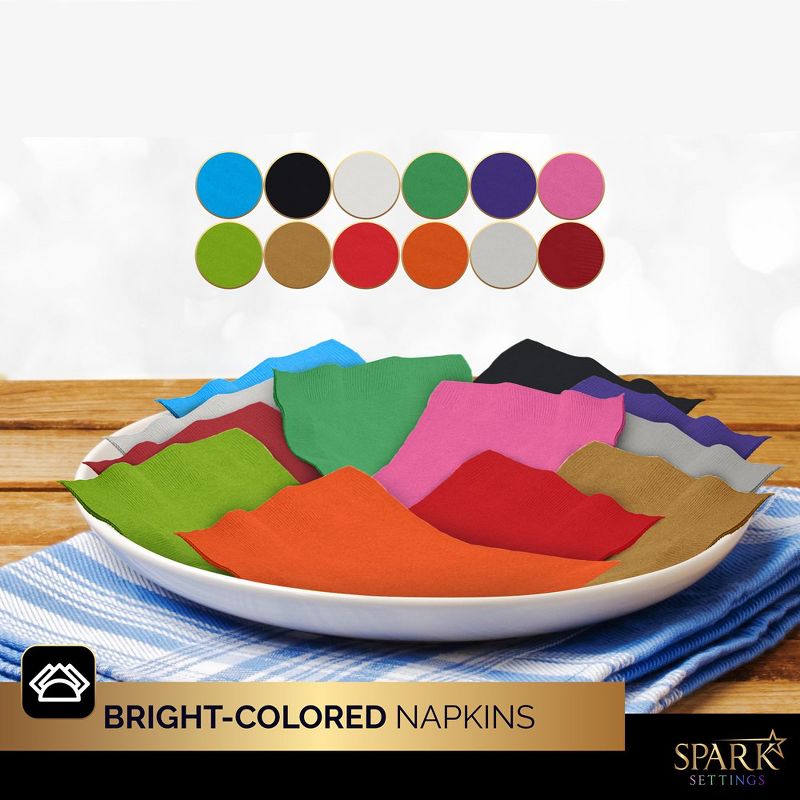 SparkSettings Beverage Napkins, 5” x 5” 2 Ply Paper Napkins, Pack of 100, 4 of 5