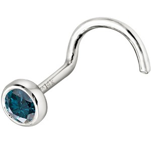 Jewelry Avalanche 22G 14K Gold Bezel-set Blue Diamond Nose Screw Nose Stud - 1 of 3