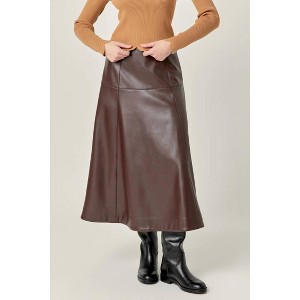 Women's Faux Leather High Waisted Midi Skirt - 2.7 AUGUST APPAREL - 1 of 4