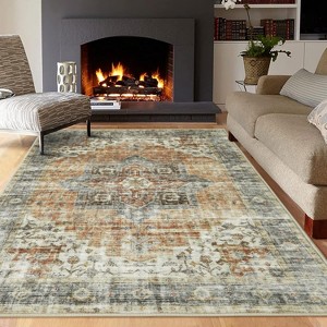 TackView Machine Washable Area Rug, Non Slip Backing Rugs Boho Vintage Foldable Stain Resistant Indoor Carpet for Bedroom Living Room - 1 of 4