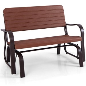 Costway Outdoor Patio Swing Porch Rocker Glider Bench Loveseat Garden Seat Steel New Borwn/Green - 1 of 4
