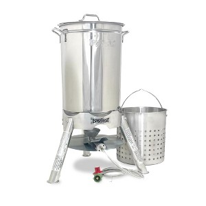 Bayou Classic Stainless Steel Boiler Cooker Kit Features 44-qt Stainless Boiler with Lid, Steam/Boil Basket, 4-in Cast Aluminum 58,000 BTU Burner - 1 of 4