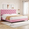 Twin/Full/Queen/King Size Bed Frame with Upholstered Headboard, Wood Slat Platform, No Box Spring Needed, Noise-Free, Easy Assembly, Pink - 2 of 4