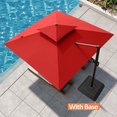 Pellebant 10.5FT Square Double Top Cantilever Umbrella Set Outdoor 360° Rotation 6 Heights Adjustable Offset Umbrella with Base