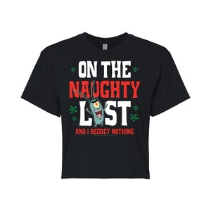 Women's - SpongeBob SquarePants - Plankton Naughty List Cropped Graphic T-Shirt - 1 of 4