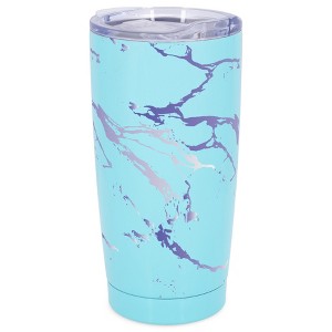 Elanze Designs 20 oz Stainless Steel On the Go Insulated Travel Tumbler With Push Top Lid, Lavender Purple Marble Print Sky Blue - 1 of 4