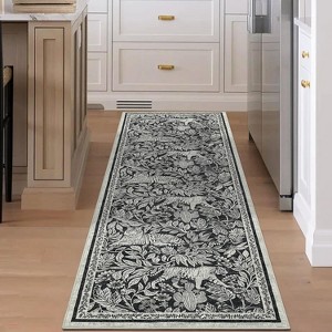 Washable Runner Rug, Modern Tiger Woodcut Hallway Runner, Thin Low Pile Foldable Carpet with Non-Slip Rubber Backing for Kitchen - 1 of 4