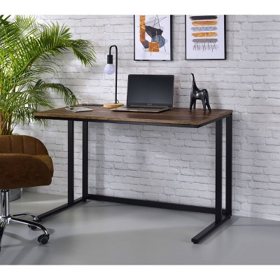 Walnut and Black Adjustable Height Writing Desk with USB Port