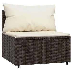 vidaXL Elegant Brown Middle Sofa with Cream White Cushions - Poly Rattan Patio Furniture, Weather-Resistant, Sturdy Powder-Coated Steel Frame - 1 of 4