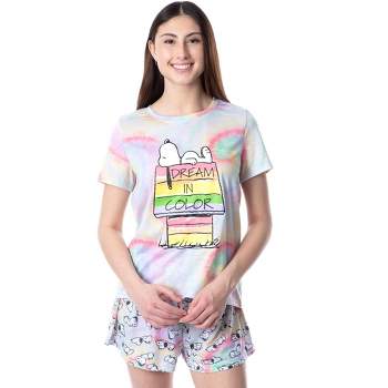 Peanuts Women's Snoopy Happiness Is Sleeping In Shirt And Pant Sleepwear  Set Lg Multicoloured : Target