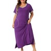 Agnes Orinda Women's Plus Size V Neck Short Sleeve Slit with Pockets Soft Long Nightgowns - 2 of 4