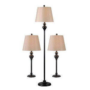(Set of 3) 2 Table Lamps and 1 Floor Lamp Charlotte/Oil Rubbed Bronze - Kenroy Home: Modern Metal 3-Piece with Cone Shades - 1 of 4