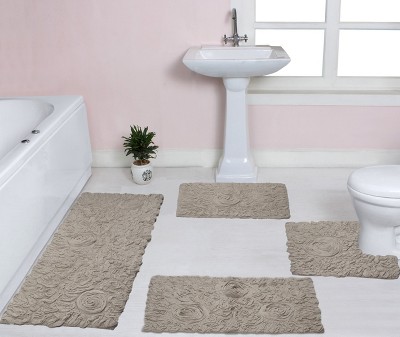 Bell Flower Collection Cotton Floral Pattern Tufted Bath Rug Set Pack of 4 - Home Weavers