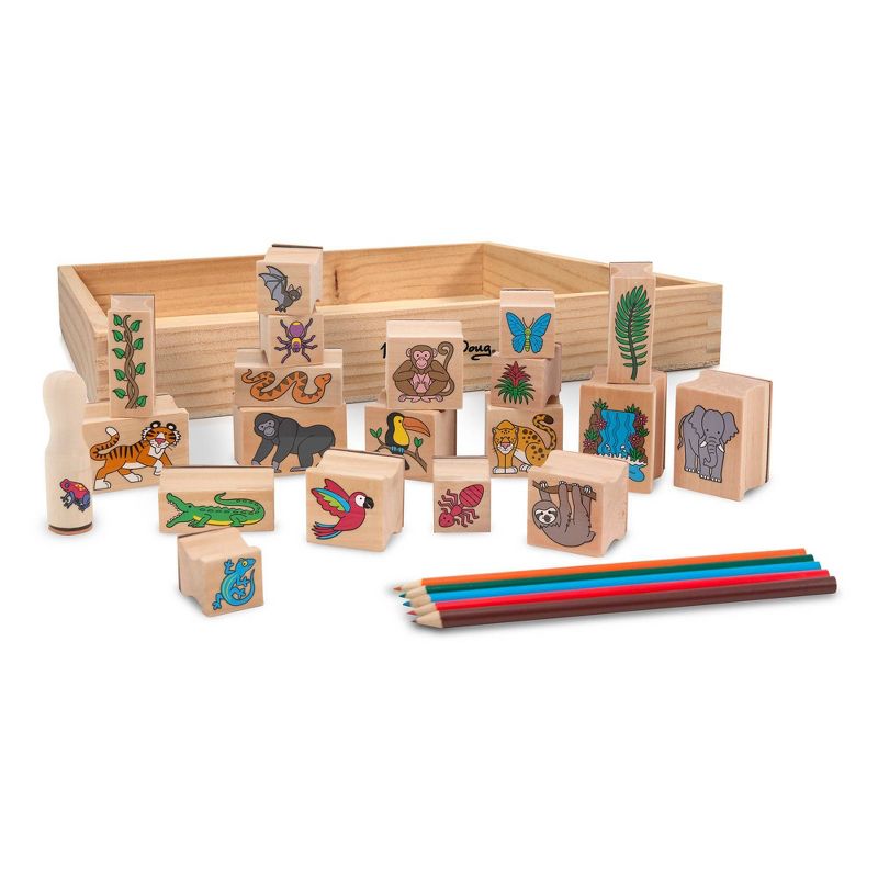 Melissa &#38; Doug Stamp-a-Scene Stamp Set: Rain Forest - 20 Wooden Stamps, 5 Colored Pencils, and 2-Color Stamp Pad, 5 of 11