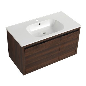 ChicFurnit Bathroom Vanities 36 Inch Floating Vanity with Soft Close Storage and Gel Sink for Bathroom, Dark Brown, 35.6"*18.1"*19.4" - 1 of 4
