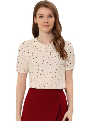Allegra K Women's Contrast Doll Collar Polka Dots Tops Short Sleeves Blouse  X-Small Black Heart at  Women's Clothing store