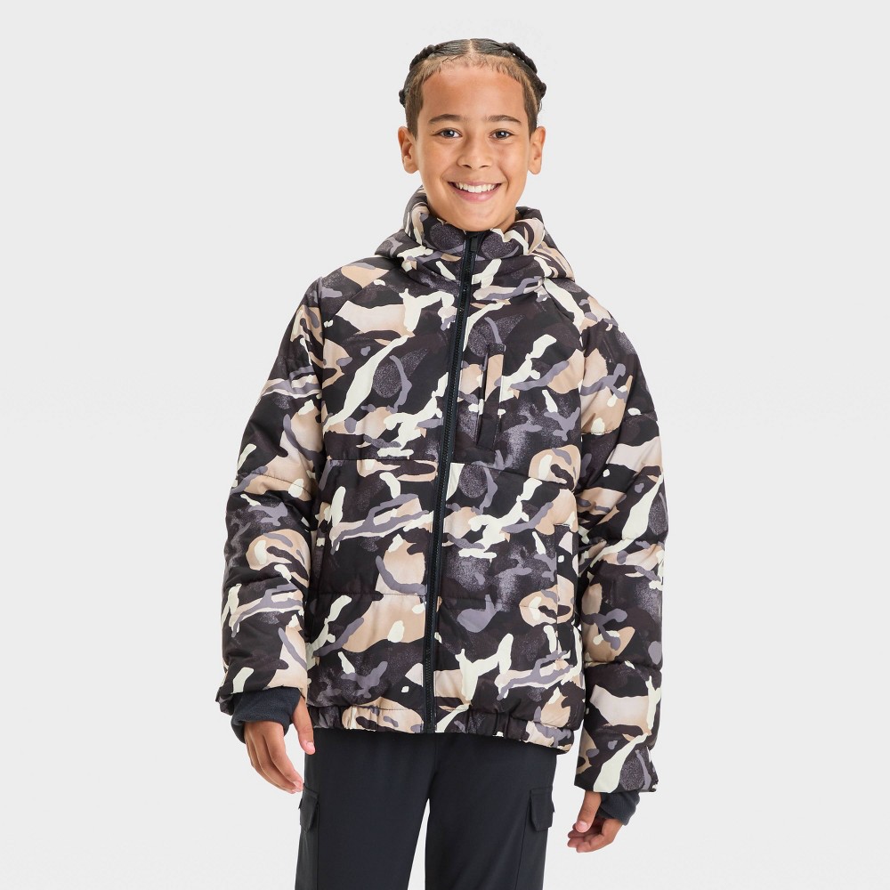 Boys' Camouflage Puffer Jacket - All In Motion™ Gray Size M