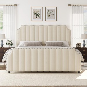 Queen/King Velvet Platform Bed - Upholstered Frame with Tufted Headboard & Footboard, No Box Spring - 1 of 4