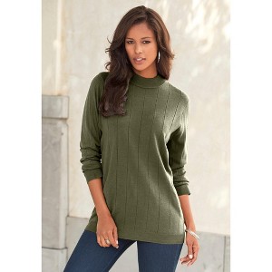 Roaman's Plus Size Drop Needle Mockneck Lightweight Sweater Knit - 1 of 4