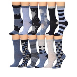 Tipi Toe Women's 12 Pairs Lightweight Crew Socks – Navy and Grey Variety Design Patterns - 1 of 4