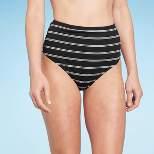 Women's Ribbed High Waist Bikini Bottom - Shade & Shore™ Black Striped