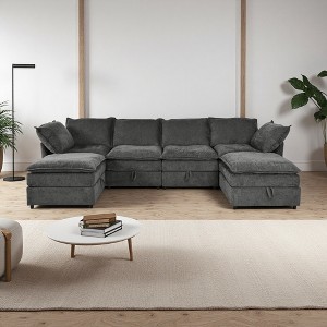 126" Modular U-Shaped Sectional Sofa Bed with Storage Seat & Faux Double-Layer Cushions - 1 of 4