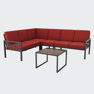Leisure Made Blakely 5pc Aluminum Sectional in Red Fabric - 1 of 4