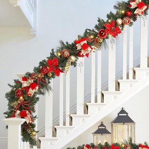 Christmas Garland for Outdoor Decor, 6FT Christmas Garland with Ball Ornaments Flowers Pine Cones for Fireplace Stairs Mantle - 1 of 4