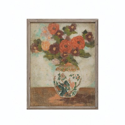 Vintage-Inspired Wood Framed Floral Vase Wall Art