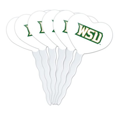 Wright State Secondary Logo Heart Love Cupcake Picks Toppers Decoration Set of 6