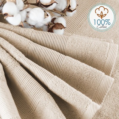 Beige Cotton 6-Piece Bath and Washcloth Towel Set
