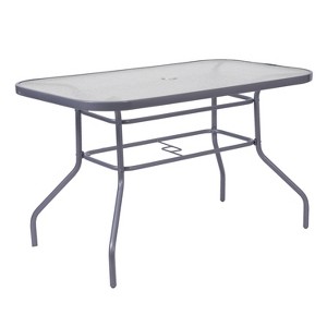 Flash Furniture Tory Commercial Grade Patio Table with Tempered Glass Top with Umbrella Hole and Steel Tube Frame - 1 of 4