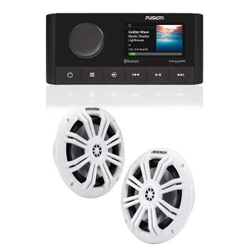 Fusion MS-RA210 Marine Entertainment System With Bluetooth & DSP, AM/FM, SiriusXM Ready with 1 Pair 49KM604W 6.5" White Marine Speakers