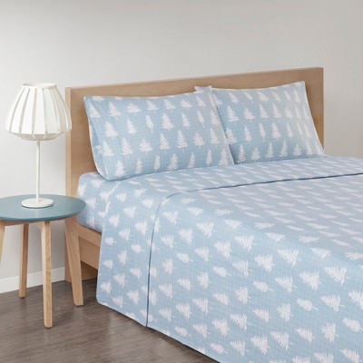 Twin Blue Forest Cotton Flannel Bedding Set