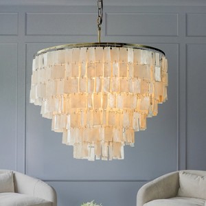 ALOADECOR Modern Coastal Capiz Tiered Chandelier Bronze Farmhouse Natural Seashell Pendant Light For Dining Room - 1 of 4