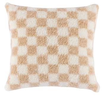 Shiraleah Ivory and Tan Anya Checkered Boucle Pillow