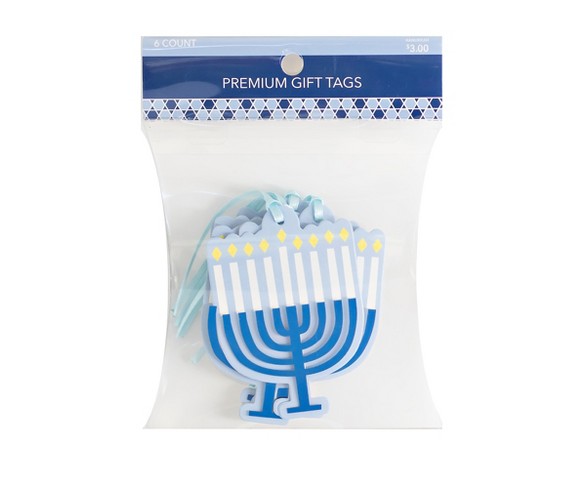 6ct Hanukkah Menorah Premium Gift Tag