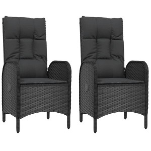 vidaXL Set of 2 Patio Chairs - Modern Outdoor Seating, Poly Rattan & Steel, Black, Curved Backrest & Armrest - 1 of 4