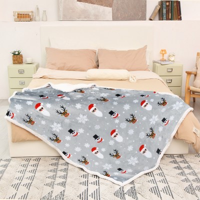 Catalonia Christmas Grey Sherpa Fleece Reversible Throw Blanket 50x60 Inch