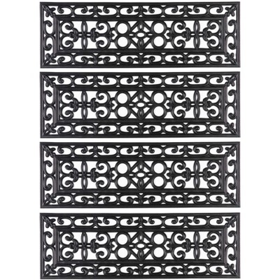 Decorative Scrollwork Design Rubber Stairs Anti-Slip Tread Mat Carpet, Set of 4