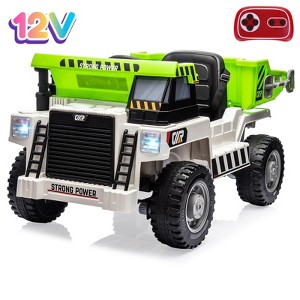 12V Kids Ride-On Dump Truck, Ride On Construction Vehicles 4 Wheelers Toy for Kids w/Remote Control, Dump Bed, Shovel, Bluetooth Music Player, Lights - 1 of 4