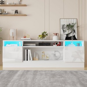 Modern Wihte TV Stand for TVs Up to 75", Entertainment Center with Lgb Light and Storage Cabinet - 1 of 4
