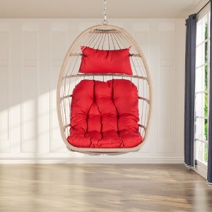 PAGED Outdoor Rattan Swing Chair with Water Resistant Cushion and UV Resistant Frame,Egg Chair for Patio,Porch,Garden - 1 of 4