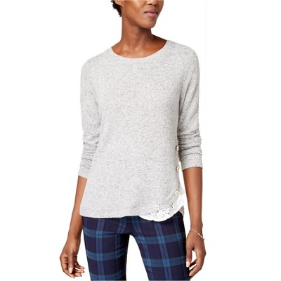maison Jules Womens Lace Trim Knit Blouse