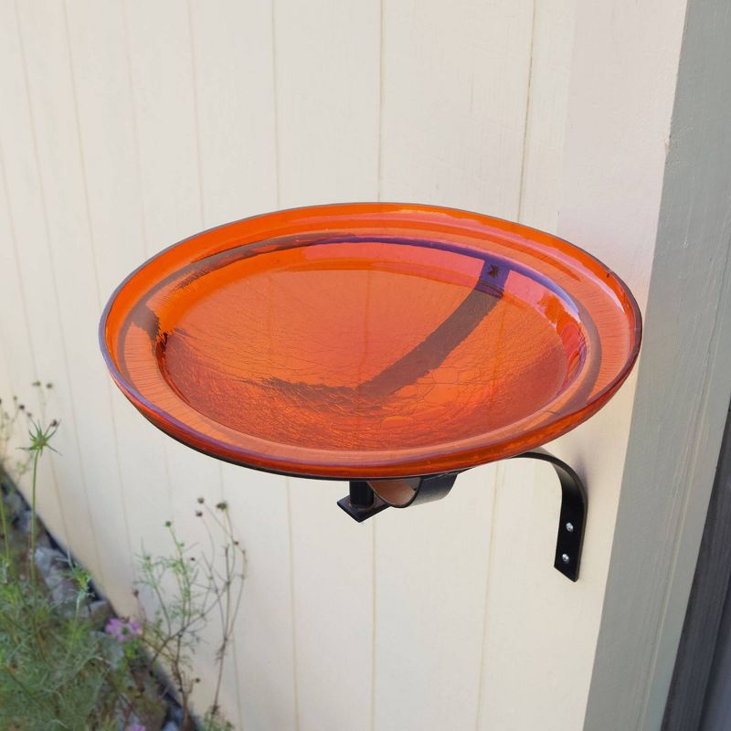 12.5&#34; Reflective Crackle Glass Birdbath Bowl With Wall Mount Bracket Orange - Achla Designs, 6 of 8