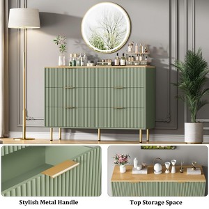 TROPOW Fluted Wood Dresser 6 Drawers Dresser for Bedroom, Large Modern Chest of Drawers, for Bedroom, Living Room, Hallway, Entryway, Green and Oak - 1 of 4