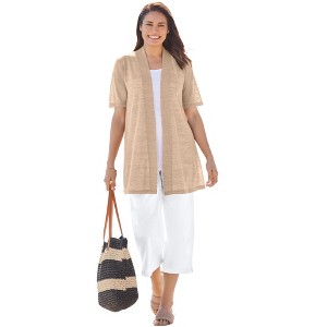 Woman Within Plus Size Lightweight Open Front Cardigan - 1 of 4