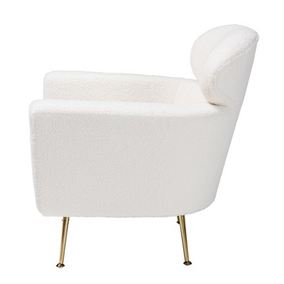Beige Leather-Wood Contemporary Accent Chair with Angled Metal Legs
